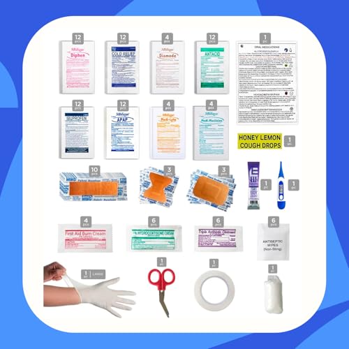 College 175-Piece Emergency First Aid Kit for Dorm Rooms - Blue