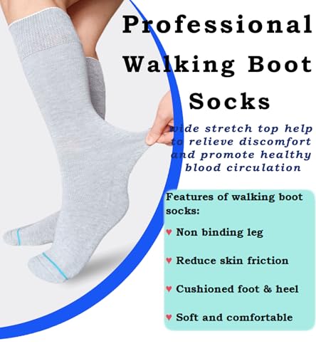 Walking Boot Sock Replacement Extra-Wide Knee High Socks for Foot Brace Men Women 2 Pairs - One Size, White