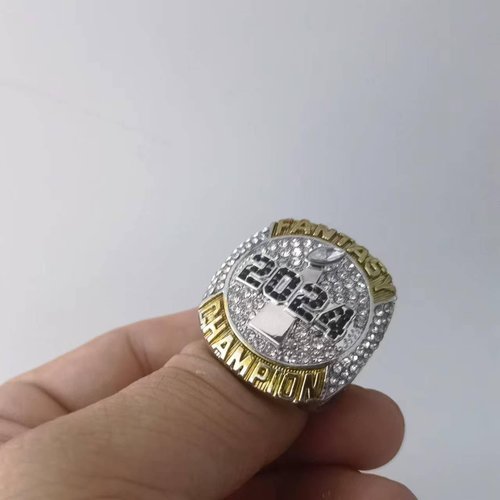 guancrown 2024 Fantasy Football Championship Trophy Ring Award Prize Sports Winner FFL Champion Ring (Size 10, Ring and Stand)