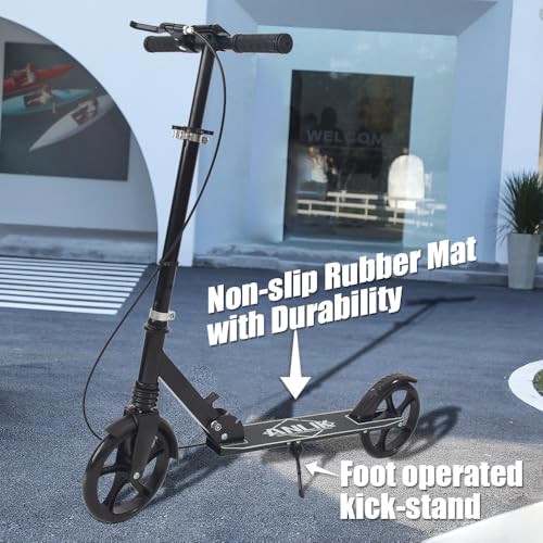 Black Dual Brake Kick Scooter with Adjustable Height & Wider Pedals for Kids, Teenagers & Adults