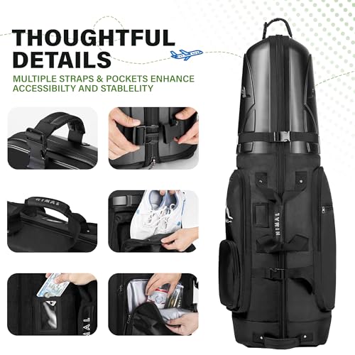 uniHimal Black Golf Travel Bag with Hard Shell Top 1680D Waterproof Nylon