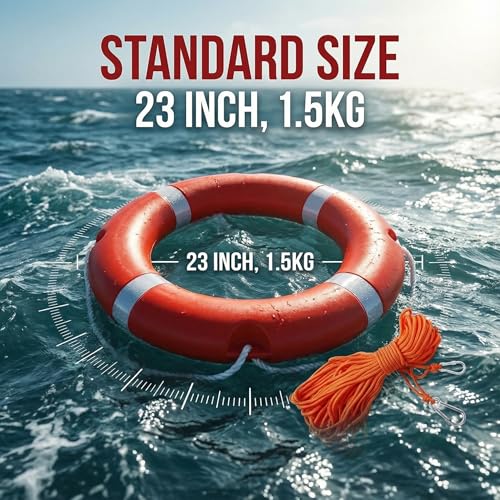 23 Inch Life Ring Buoy with 98.4 FT Floating Rope for Boat & Pool Safety