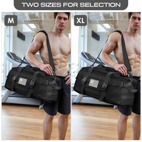 Black Extra Large Tactical Duffle Bag with Shoe Compartment & Multiple Pockets