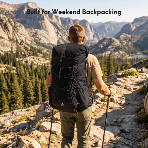 Haimont 40L+15L Roll-Top Backpacking Pack with Rain Cover - Black