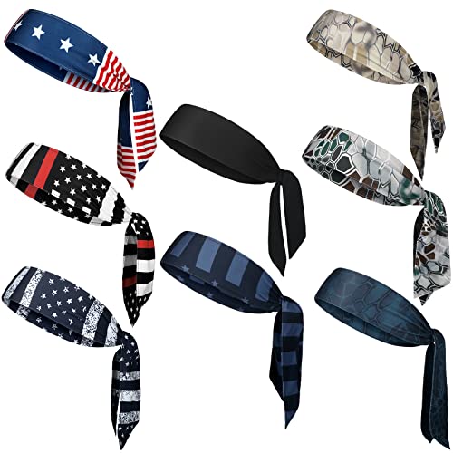 8-Pack American Flag Headbands, Adjustable Tie Sports Hair Wraps