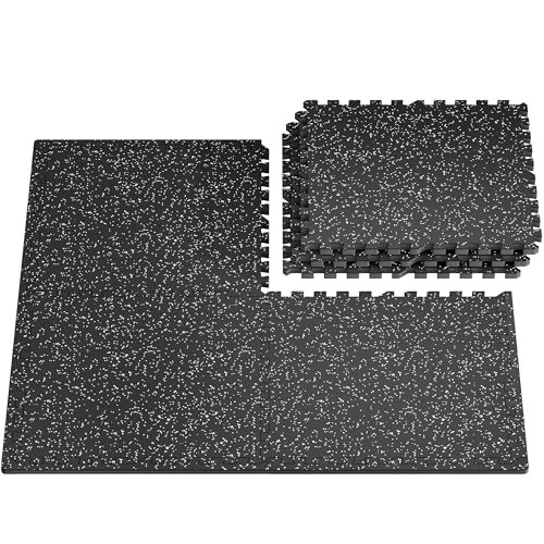 Gym Floor Tiles - Heavy Duty Rubber & EVA Foam Interlocking Mats, 6 Tiles (24 Sq Ft), Black/Grey
