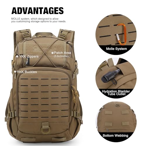 Small Military Tactical Backpack Khaki Cordura 25L with Hydration System & Molle
