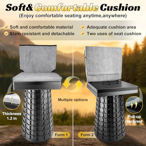 Heavy Duty Collapsible Camping Stool with Backrest & Thick Cushion, 1000lbs Capacity