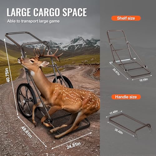 VEVOR 500lbs Game Cart for Hunting All Terrain Folding Deer Hauler, 2-Wheel