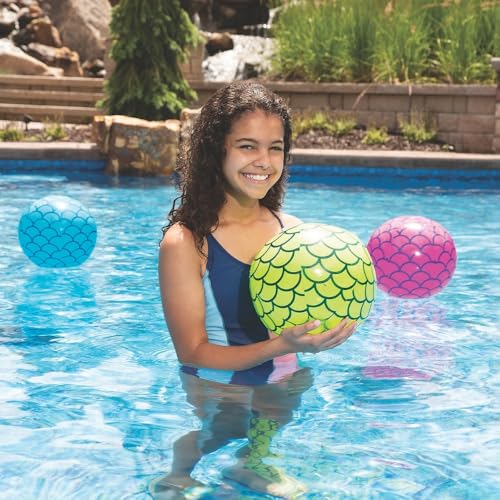 Inflatable Mermaid Beach Balls - 11 Inch Pool Party Toy Set of 12 with Assorted Colors
