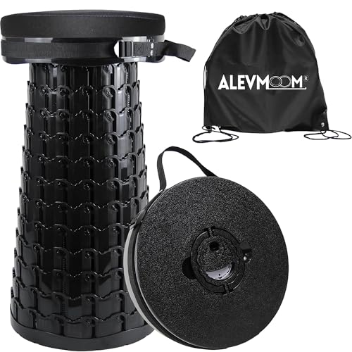 ALEVMOOM XXL Collapsible Telescoping Stool with Cushion & Bag - 23.2-inch Black Portable Seat for Camping & Travel