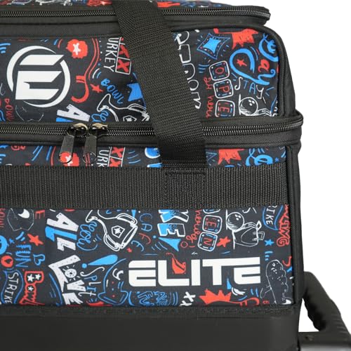 Bowling Ball Roller Bag with Wheels - Double Ball, Graffiti Print, Shoe Compartment, Extendable Handle