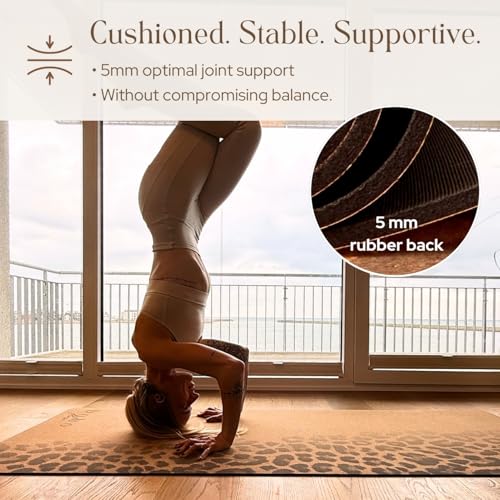 Leopard Fade Cork Yoga Mat – Non Slip, Sustainable 5mm Rubber Base for Support