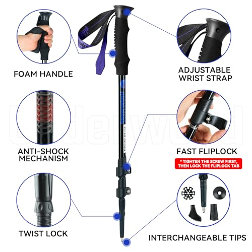 Adjustable Aluminum Collapsible Hiking Poles - Black