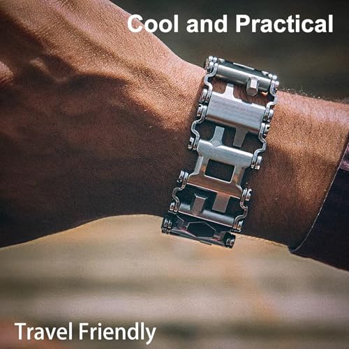 Multitool Bracelet 29-in-1 Utility Wristband for Camping Hiking Sailing - Silver