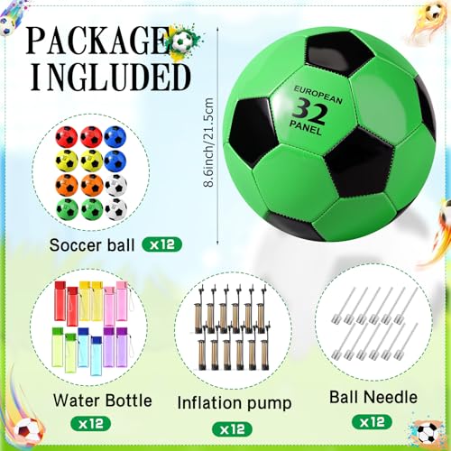 MiniInflat 48 Pcs Mixed Color Soccer Ball Set with Pumps & Water Bottles - Size 5 Deflated Balls for Kids & Teens
