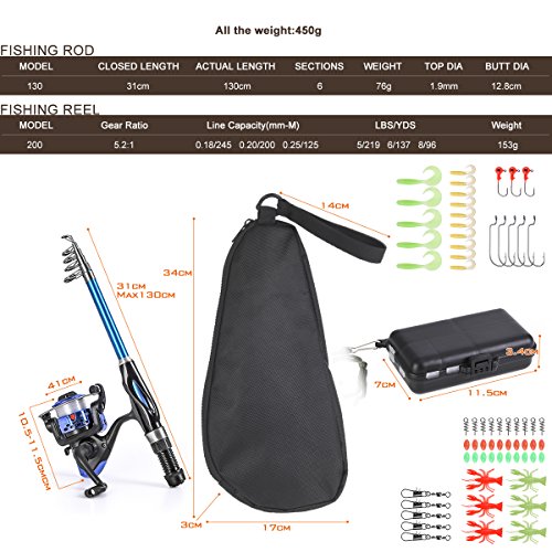 Kids Telescopic Fishing Rod and Reel Combo Set with Lure Case & Carry Bag