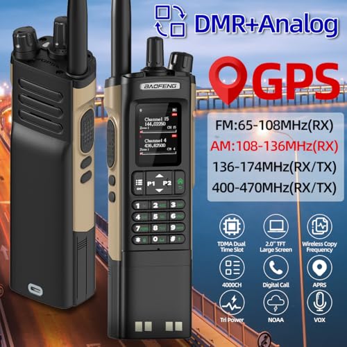 Baofeng DM32UV Ham Radio Handheld Two-Way Radio with GPS, Long Range, 3800mAh Battery, USB-C, Khaki
