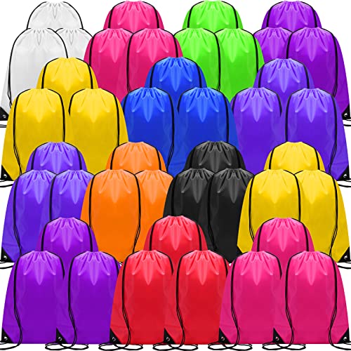 10 Colors Bulk Sports Drawstring Bags - 100 Pack Gym & Travel Backpacks