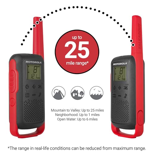 Motorola T210TP Walkie Talkies 3-Pack, 22 Channels, 20 Mile Range, Rechargeable, License-Free Two-Way Radios for Outdoor & Family Use