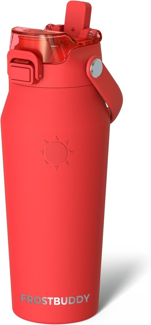 Frost Buddy 16oz Insulated Water Bottle - Leak-Proof Stainless Steel with Straw & Chug Lid | 24-Hour Cold Retention, Sweat-Proof, Cup Holder Friendly