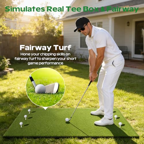 RIKADE 5 x 4 ft Golf Hitting Mat with Dual-Turf & Ball Tray - Indoor/Outdoor Practice