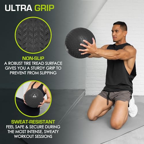 Slam Medicine Balls with Tread Grip - 50 lb Dead Weight for Strength & Cardio