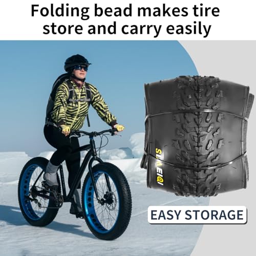 20x4.0 Fat Bike Tire Set - 2 Tires & 2 Inner Tubes for Electric & Mountain Bikes - Black, Folding Bead, All Terrain, Snow & Mountain Use