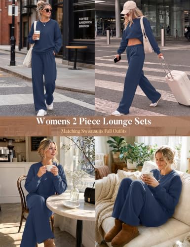 X-Large Navy Blue Sweat Lounge Sets for Women Matching Sweatsuits Fall Outfits