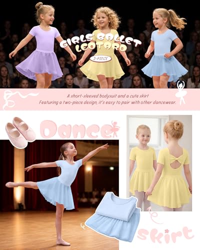 Girls Ballet Leotards 3 Pack - Light Purple, Yellow, Light Blue, Sizes 4-6 Years