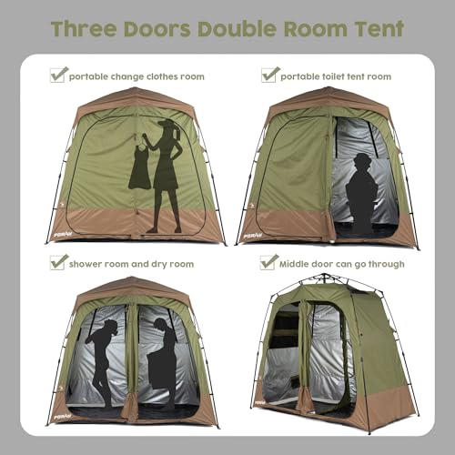 Porayhut Avocado Green Portable Camping Shower Tent with Dual Rooms & Floor Drain