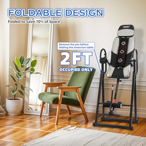 Teclor Inversion Table with Heat & Massage, 350 lbs Capacity, Silver/Black