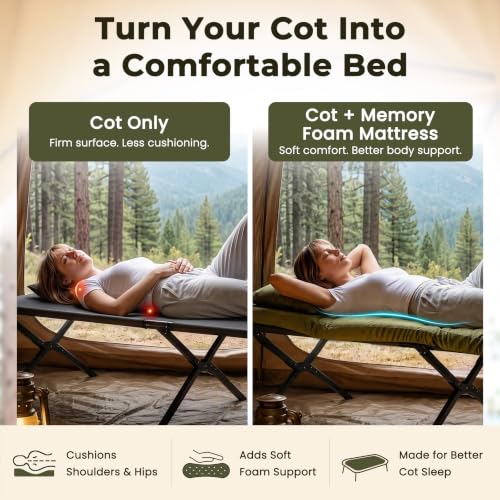 Green 75x30 Inch Memory Foam Camping Mattress Pad - 3 Inch Thick, Single