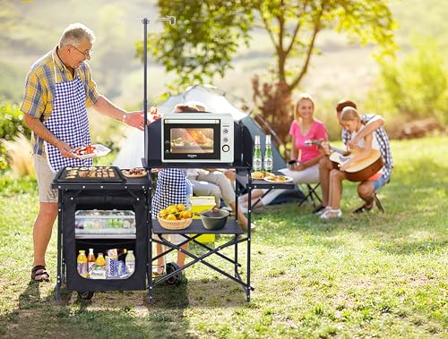 Nice C Portable Camping Kitchen Table Station Black Foldable Grill & Prep Table