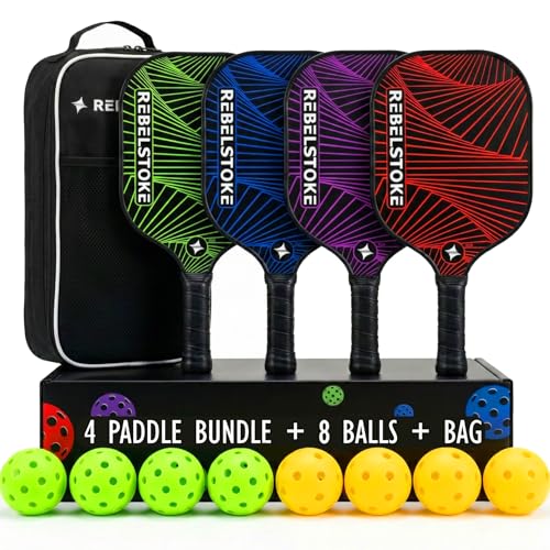 Rebelstoke Abstract Lines Pickleball Paddle Set of 4 with Balls & Carry Bag