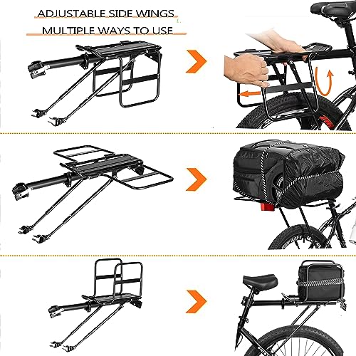 YONTUO Foldable Wide Wings Bike Cargo Rack - Universal Adjustable Bicycle Rear Rack for 24-29 Inch Bikes, Large Capacity, Quick Release