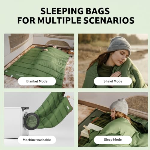 Naturehike Big & Tall Flannel Sleeping Bag - ISO 32°F, Green, Water-Resistant