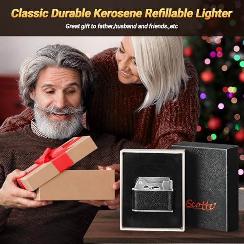 Vintage Kerosene Lighter with Windproof Soft Flame, Leather & Metal Design, Refillable Pocket Torch, Gift for Men