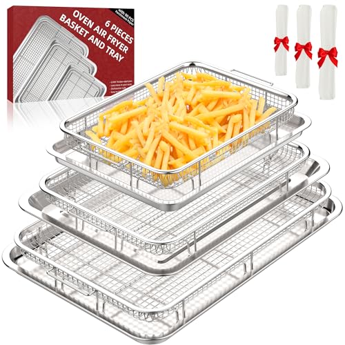 DEGOVIN Silver 3-Piece Air Fryer Basket Set for Oven - XL, L, M Sizes
