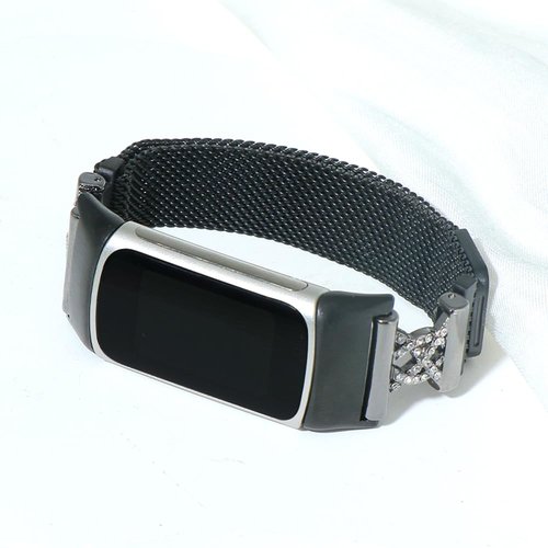 C&L Accessories Bands Compatible with Charge 6/Charge 5 Bands Stainless Steel Metal Strap for Women Men with Charms (Black, Bling)