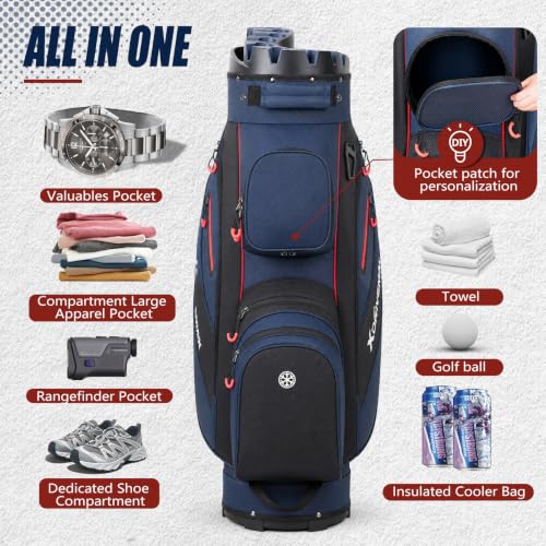 XDriveMax 14-Way Molded Lock Top Golf Cart Bag - Blue, Silent Club Organizer