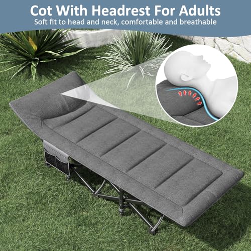 Mopaicot Portable Camping Cot with Mattress & Pillow, Folding Bed for Adults