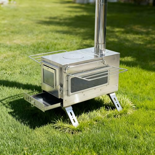 Unho Stainless Steel Camping Stove with Large Glass Window - Crack-Resistant Ceramic Outdoor Heater