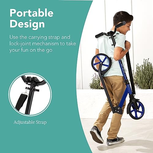 Kids & Teen Foldable Kick Scooter with Large Wheels & Suspension - Blue