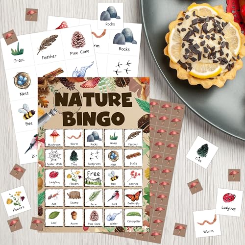 Nature Bingo Game Cards for Adults - Brown Natural Theme, 24 Player Set