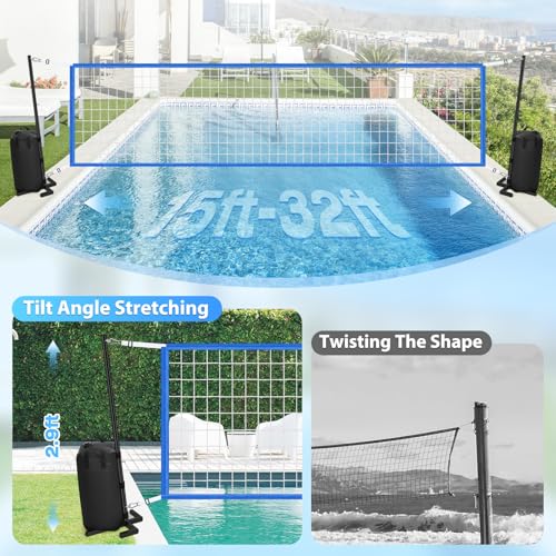 Extra Large Heavy-Duty Pool Volleyball Net Set with 2 Volleyballs & Stabilizing Holder