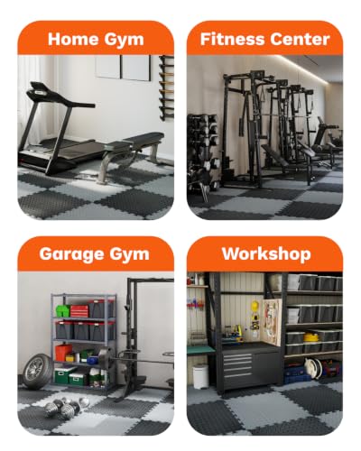 AIRHOP Black & Gray 0.79-Inch Thick Interlocking Foam Gym Mats 48 Sq Ft