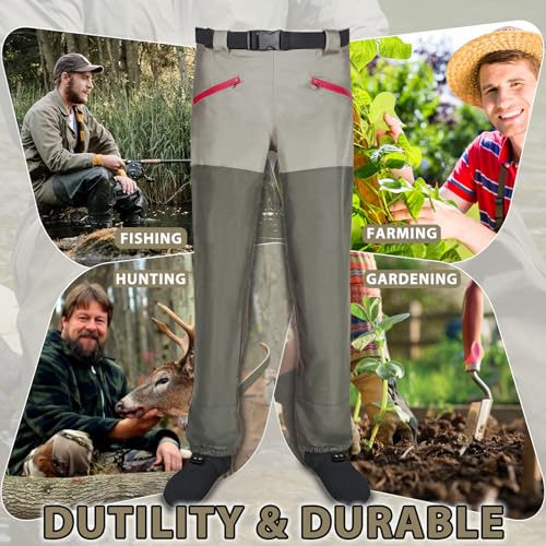 JUSTOOP Medium Waist Wader Pants for Men & Women - Breathable Waterproof Fishing Gear