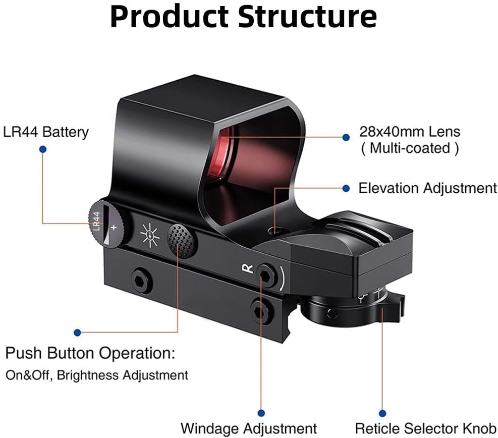 Red Dot Sight - Skiennix Reflex Sight with 4 Adjustable Reticles for 20mm Picatinny Rail