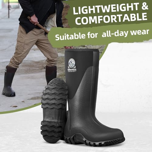 Men's Waterproof Rubber Muck Boots 6mm Neoprene - Black, TerraTrax